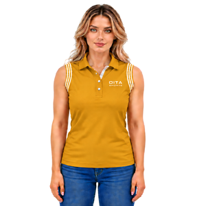 Golden Yellow Equestrian Sleeveless Patch Collar <b>Polo</b> <b>Shirt</b> for <b>Women</b> Slim Fit Horse Riding Training Top Custom Wholesale - Product Image 1