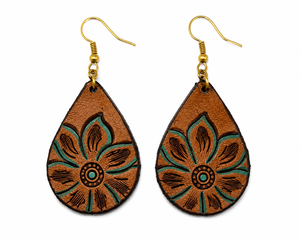 Conifer Women's Handmade Artisan Hand <b>Tool</b> Teardrop Floral Boho Western Dangle Earrings - Product Image 1