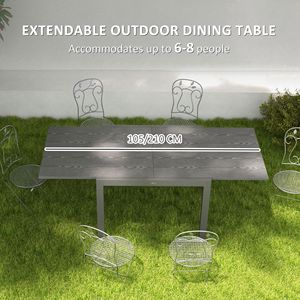 Tavolo da Patio con Telaio in Alluminio Grigio Scuro per 6-8 Persone, Tavolo da Giardino Rettangolare con Piano in Acciaio Effetto Legno, Estensibile per Uso in Giardino - Product Image 4