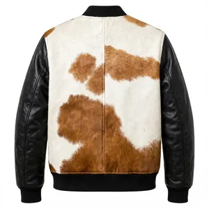 Chaqueta Bomber de Cuero Sintético para Hombre, Cortavientos, con Cuello de Piel y Cuello Alto, Manga Negra, Cierre Frontal con Cremallera, Bolsillos con Solapa, Personalizable para la Industria - Product Image 2