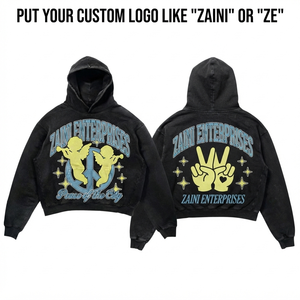 <b>Men</b> Acid Wash Hoodie 100% Cotton <b>Fleece</b> 350gsm Eco-Friendly <b>Black</b> Custom Screen Print Graphic Pullover Streetwear - Product Image 1