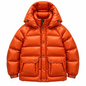 Chaqueta acolchada de poliéster transpirable gruesa Boying Winter White con cuello alto y capucha para hombre, estilo Hip Hop, con cremallera, ODM OEM - Product Image 1