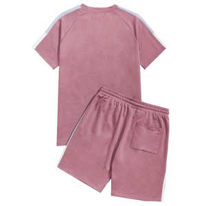 Wholesale Men's Summer Casual Oversized 2-Piece Shorts <b>Set</b> Custom Printed Short Sleeve T-Shirt Solid Pattern 220g Blank Fabric - Product Image 2