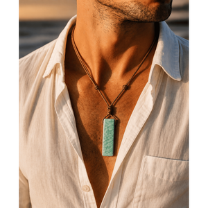 Amazonite Aura Natural Crystal Pendant Necklace with Adjustable <b>Rope</b> <b>Chain</b> for Men and Boys - Product Image 1