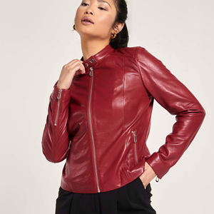 Veste de moto en cuir véritable pour femme, en peau de mouton, respirante, viscose, fermeture éclair, broderie personnalisée, matelassée - Product Image 1