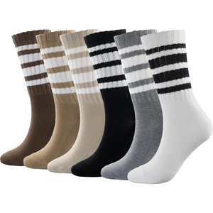 Nouveauté 2026 Chaussettes mi-mollet rayées noir gris blanc en coton respirant tricotées pour le basketball, pour adulte, été, vente en gros - Product Image 3