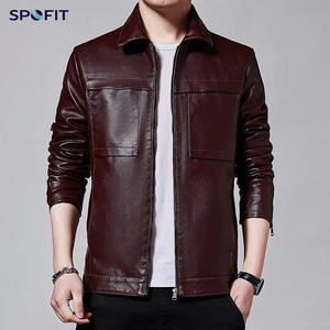 เสื้อแจ็คเก็ตหนัง PU สีดำสำหรับผู้ชาย แบรนด์ SPOFIT สไตล์นักขี่มอเตอร์ไซค์ ปิดด้วยซิป คอปกพับได้ ทรงเข้ารูป เหมาะสำหรับใส่ในฤดูใบไม้ร่วง - Product Image 5