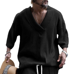 Traje Deportivo de Verano de Punto Transpirable de Alta Calidad para Hombre, Camiseta de Manga Corta con Cuello en V Informal y Moderna, y Pantalones Versátiles - Product Image 4