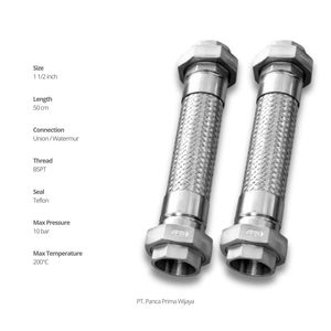 Manguera Metálica Flexible de Alta Calidad SS304 de 1 1/2 Pulgadas (50cm) con Conector de Unión BSPT, Resistente al Calor, para Soldadura Industrial - Product Image 2