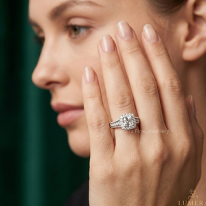 Bague de fiançailles avec halo de diamants de laboratoire taille Asscher en or blanc 9K 10K 14K 18K, certifiée IGI, bijoux de mariage pour femmes - Product Image 6