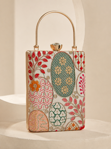 Pochette de soirée élégante en coton brodé pour femme, motif floral, perles, fermoir en cristal, poignée métallique, petite capacité de 7 pouces - Product Image 3