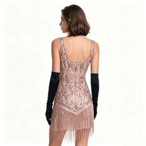 <span class=keywords><strong>Robe</strong></span> de soirée à franges et sequins style Gatsby des années 1920 pour femme, rose doré, sans manches, col en V - Product Image 6