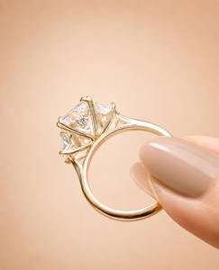 แหวนแต่งงานเพชรแล็บทรงเหลี่ยมมรกต 3 เม็ด ทอง 14K ยี่ห้อ AFAR JEWELS รับรองโดย IGI ปรับขนาดได้ - Product Image 2