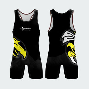 Combinaison de lutte extensible en spandex/polyester, une pièce, logo personnalisable sur le devant, uniforme de lutte pour hommes - Product Image 2