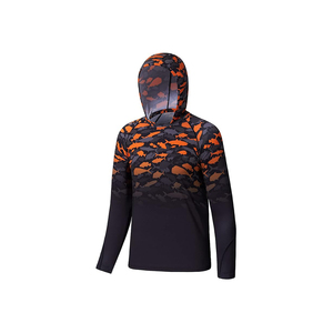 Men's Blue Gradient Long Sleeve Hooded UPF 50 Sun Protection Fishing Shirt with Sunglasses Pocket - Product Image 5