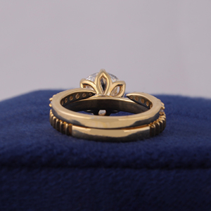 Ensemble de bague de fiançailles avec diamant de laboratoire rond de 1,50 carat, bande côtelée, ouverture ajustable, certifié IGI - Product Image 5
