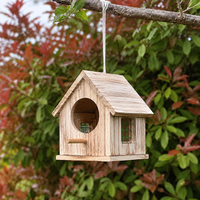 Nichoir à oiseaux en bois artisanal suspendu, décoratif, avec toit orange, pour jardin extérieur, boîte à nidification pour la décoration des arbres de jardin