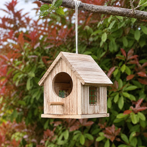 Handcrafted <b>Wooden</b> Hanging Birdhouse Decorative Bird <b>House</b> with Orange Roof Outdoor Garden Nesting Box for Backyard Tree Decor - Product Image 5