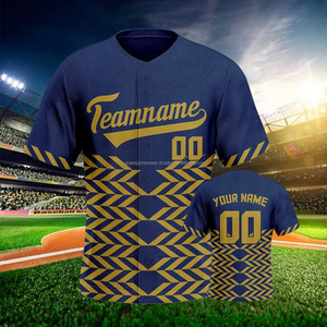 เสื้อกีฬาเบสบอลสำหรับเยาวชนชายหญิงผ้าเจอร์ซี่ระบายอากาศได้พิมพ์ชื่อเฉพาะสีน้ำเงินทอง - Product Image 2