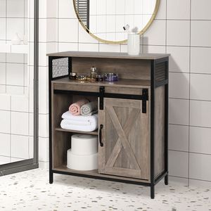 Mobile da Bagno in Stile Retrò in MDF e Triamina con Telaio in Ferro, Porta Scorrevole a Due Livelli e Due Cassetti, Adatto anche per Soggiorno - Product Image 6