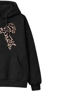 Black Leopard Bow Printed <b>Hoodie</b> & <b>Jogger</b> Pants Set Women Fleece Pullover Sweatshirt With <b>Matching</b> Trousers Casual Winter Outfit - Product Image 4
