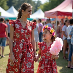 ชุดคลุมแขนกระพือสีแดงสำหรับเด็กสาวชุดเดรสผ้าฝ้ายทำจากช่างฝีมือสำหรับสวมใส่สบาย - Product Image 1