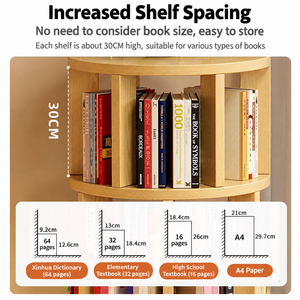 Rotating 360 Degree Modern Wood 6-Tier Space-Saving <b>Corner</b> <b>Bookcase</b> with Easy Access Storage for Living Room & Home Office - Product Image 4