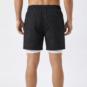 Premium 2-in-1 <b>Men's</b> Board Shorts with Compression Liner Quick Dry Black Anchor Print Swim <b>Trunks</b> Custom Logo 2026 - Product Image 3