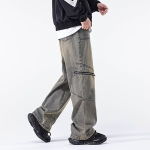 Jeans amples jaunes sur mesure pour hommes, coupe droite, jambe large, en denim baggy – Speedy Industry - Product Image 1