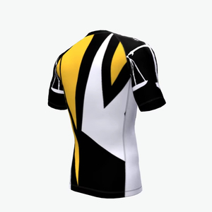 T-shirt de compression à manches courtes pour homme, jaune, noir, blanc, imprimé par sublimation, séchage rapide, en spandex et polyester, haut de sport - Product Image 2