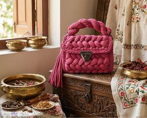 <b>Fuchsia</b> <b>Pink</b> Braided Handmade Purse Modern Stylish Pearl Two Straps Purse Boho Shoulder <b>Bag</b> Cotton Cord Weaving for Good Price - Product Image 6