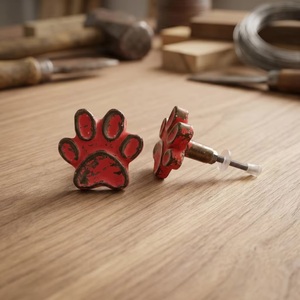 Red Distressed Cast Iron Paw Print Cabinet Knobs <b>Rustic</b> Furniture Handle for Kitchen <b>Wardrobe</b> Bedroom Novelty Shape Durable - Product Image 5
