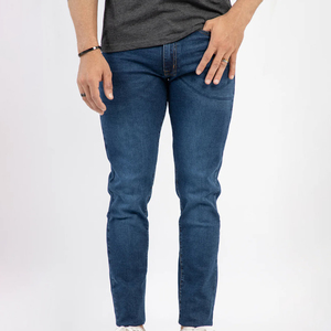 New Men's Business Blue Denim Straight Leg Pants Casual Loose High <b>Waist</b> <b>Elastic</b> Trousers Denim <b>Jeans</b> Pant - Product Image 1