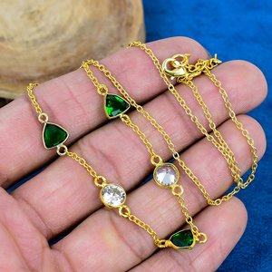 สร้อยคอประดับควอตซ์สีเขียวและเพชร CZ ชุบทอง 18k บนตัวเรือนเงินแท้ 925 - Product Image 3