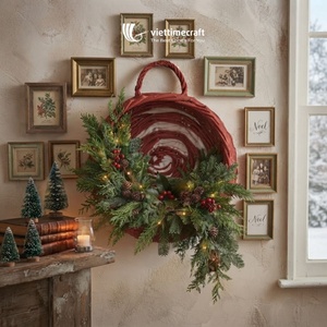 Round Rattan <b>Hanging</b> <b>Basket</b> Woven Wall Planter <b>Basket</b> Red White Spiral for Holiday Display - Product Image 2