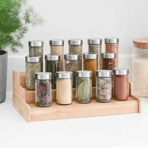 Organizador de especias de madera de 2 niveles, estante de almacenamiento vertical para encimera de cocina, soporte para botellas de condimentos, marco de metal, para tocador de baño - Product Image 4