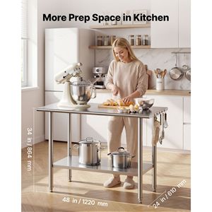 Tavolo da Lavoro Commerciale per Cucina 24x48 Pollici in Acciaio Inossidabile con Ripiano Inferiore Regolabile per Carichi Pesanti, Ideale per Preparazione Alimenti - Product Image 2