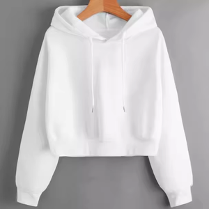 OEM Manufacturer Custom Solid Color <b>Women</b> Cropped Hoodie Long Sleeve Drawstring Casual Pullover <b>Sweatshirt</b> - Product Image 4