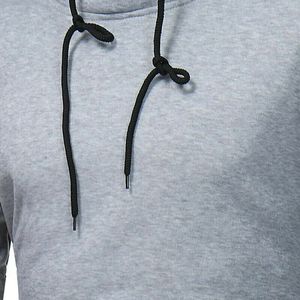 <b>Men's</b> Gray Hooded Sweatshirt With <b>Black</b> Accents Slim Fit Casual Autumn Wear Knitted Cotton Pullover With Pocket - Product Image 3