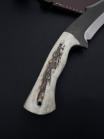 Couteau de survie et de chasse en corne de cerf, acier inoxydable, bord partiellement dentelé, gravé, lame fixe pour bushcraft, couteau multifonction