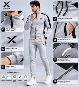 Survêtements de course pour hommes X Sports City, coupe-vent, imprimés, bandes réfléchissantes, fermeture éclair intégrale, col montant, style sportif, séchage rapide - Product Image 4