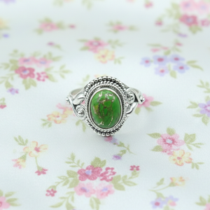 <b>unique</b> Vintage Green Copper Turquoise Ring 925 Sterling Silver Yellow Gold Plated Boho Oval Statement Handmade Women Jewelry <b>her</b> - Product Image 5