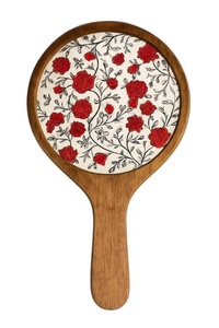 Bandeja Redonda de Madera para Almacenamiento con Diseño Floral de Rosas Rojas, Estilo Moderno, Acabado Lacado, Apta para Lavavajillas, Portátil, para Uso en la Cocina - Product Image 5