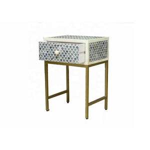 Recién llegado, mesita de noche redonda con incrustaciones de hueso hechas a mano y mesa auxiliar para sala de estar, cocina, otomana - Product Image 3