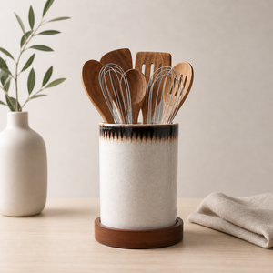 Porte-ustensiles élégant en grès céramique, avec bordure émaillée réactive, cuit à haute température, épais, durable et résistant à la chaleur, pour comptoir de cuisine - Product Image 1