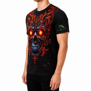 T-shirt personnalisé pour homme avec motif crâne flamboyant 3D, style gothique streetwear, col rond, impression par sublimation, fabrication OEM - Product Image 2