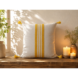 Premium Embroidered 100% Linen Cushion <b>Cover</b> with Tassels | Decorative Stripe <b>Throw</b> Pillow <b>Cover</b> for <b>Sofa</b>, Living Room & Bedroom - Product Image 1