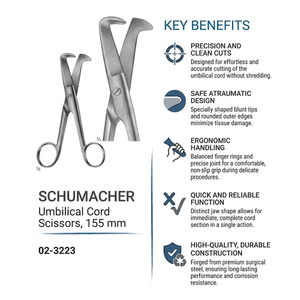 Tijeras Umbilicales Schumacher de 15.5 cm con Hoja Curva Ancha - Tijeras Quirúrgicas Obstétricas de Grado Médico - Product Image 2