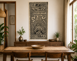 Peinture artisanale traditionnelle Pattachitra d'Orissa, art populaire tribal, motif arbre de vie, forme de feuille, décoration murale en bois pour la maison, par SSD Market - Product Image 2