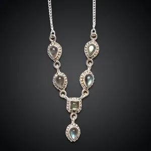 Blue Fire Labradorite Pure 925 Silver Handmade Necklace With Elegant Link Design For Casual Wear Women Crystal Jewelry - Product Image 4